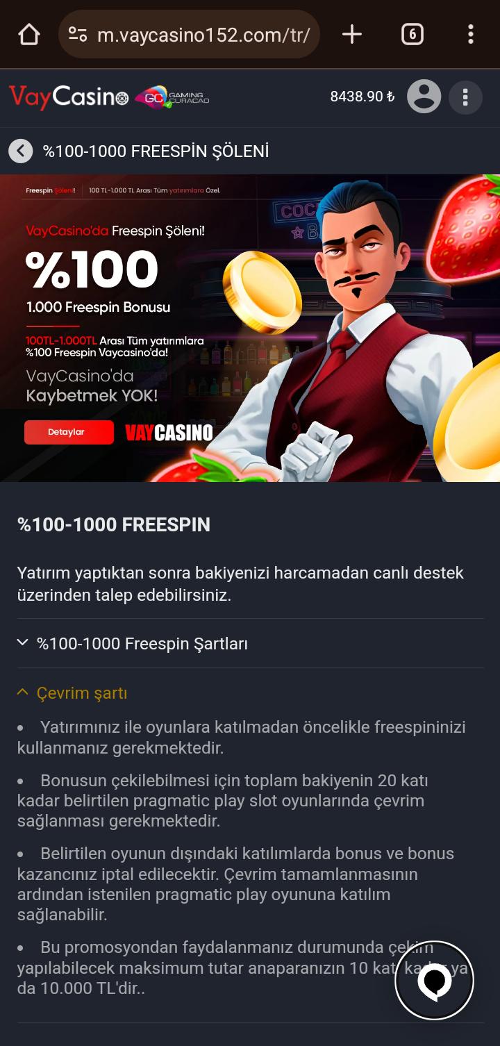 VayCasino Bahis Şartı Yok Ödülü